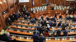 epa05954828 Kosovo lawmakers leaving parliament after dismissing the government in a no confidence vote during an extraordinary session in Prishtina, Kosovo, 10 May 2017. Media outlets report that the move is expected to trigger snap elections.  EPA/VALDRIN XHEMAJ